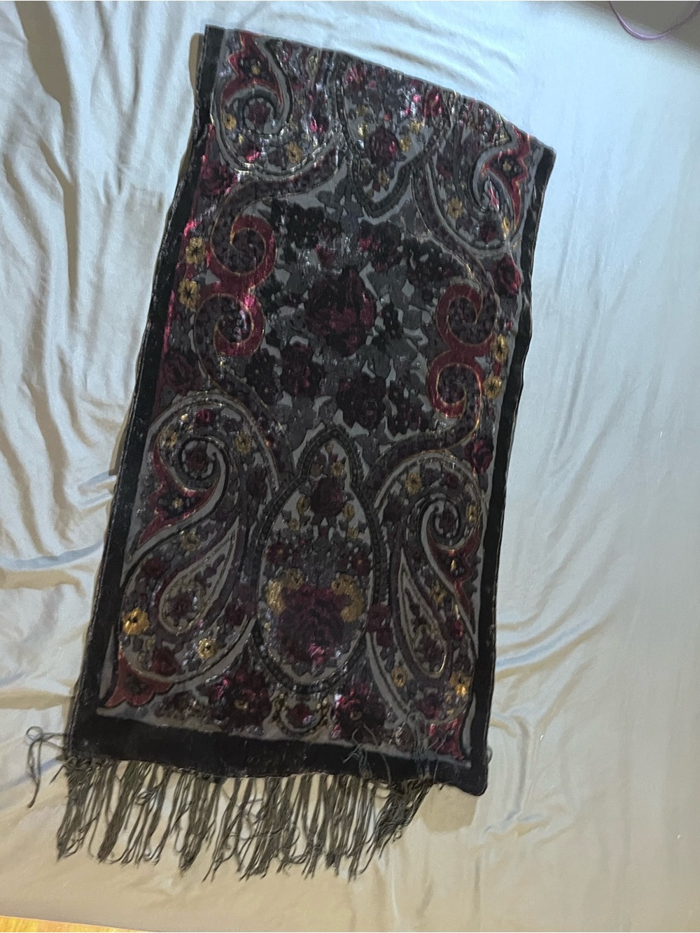 Black Paisley Sequin Fringe Scarf - Women Accessories
